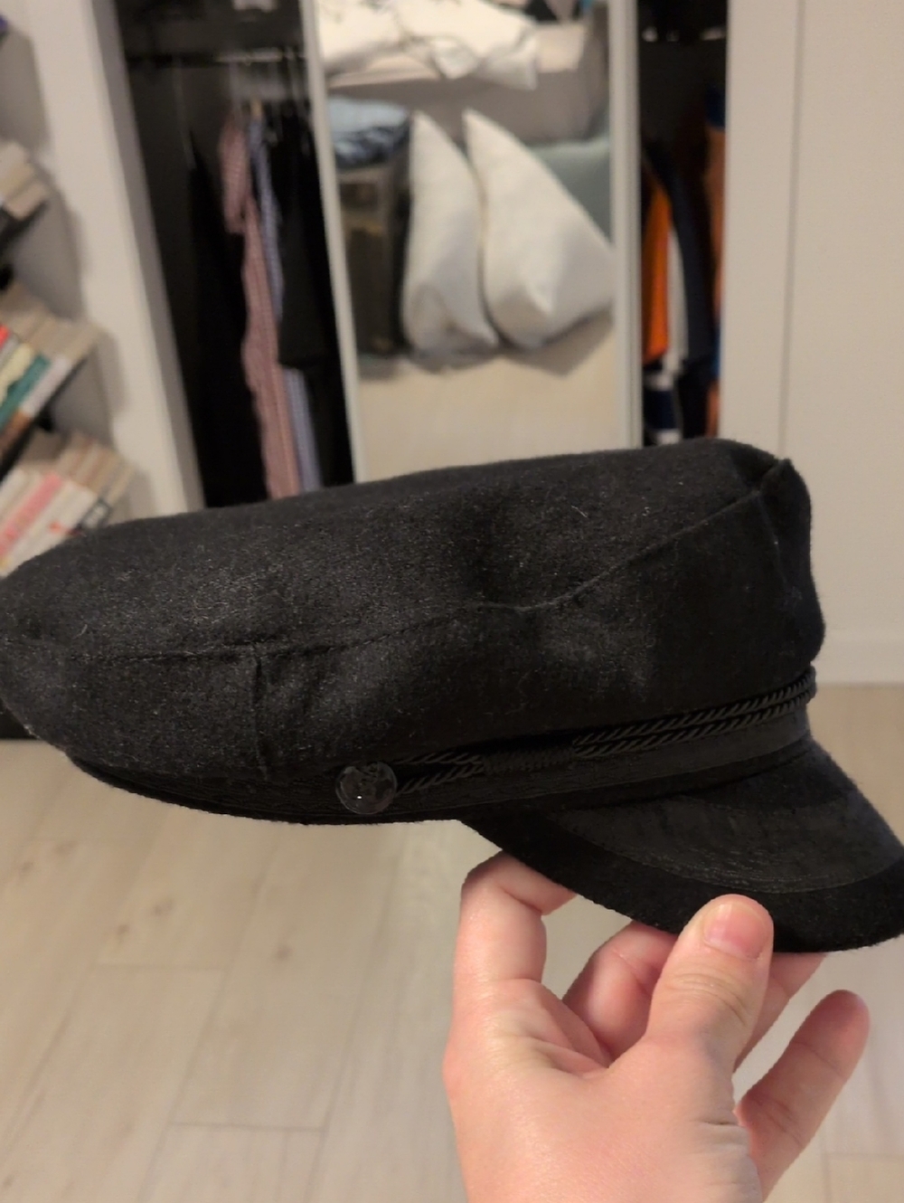 Black Wool Newsboy Cap Greek Fisherman Hat Accessory - Unbranded